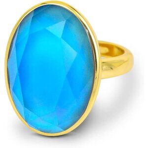 Color Change Crystal Mood Ring 13x18mm Adjustable Brass 18K Gold Plate